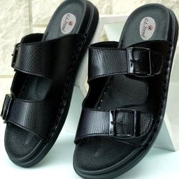 G L Trend Black Leather Sandals-image-88