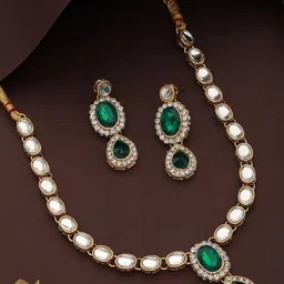 Anouk Gold-Plated Green Gold-Plated Kundan-Studded Jewellery Set-image-52