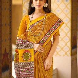 Anouk Rustic Striped Silk Blend Block Print Saree image 5
