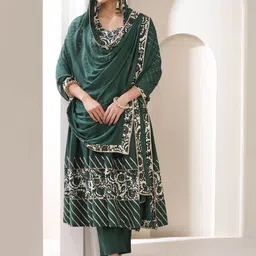Khushal K Floral Yoke Design V-Neck Pleated Anarkali Kurta With Palazzos & Dupatta-picture-42