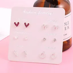 GOLDIWALA Set Of 6 Gold-Plated Cubic Zirconia Studded Heart Shaped Studs image 4