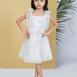 Peppermint Girls Solid Net Fit & Flare Knee Length Dress-picture-7
