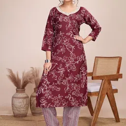 Women Basket Floral Printed V Neck Kurta With Trousers-picture-18
