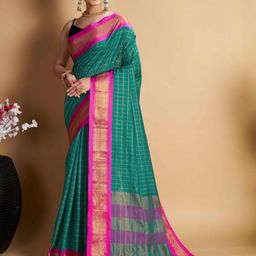 VARNI FABRICS Checked Zari Saree-image-57