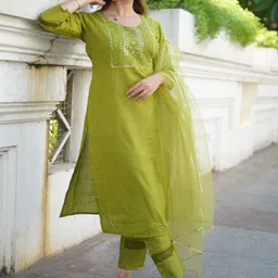 zinzraa Women Ethnic Motifs Embroidered Regular Gotta Patti Kurta with Trousers & With Dupatta-picture-33