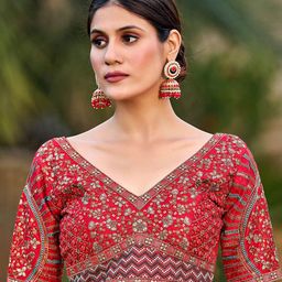 HERE&NOW Embroidered V-Neck Saree Blouse-image-92