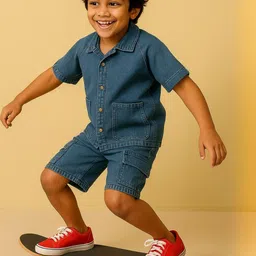 TALES & STORIES Boys Oversized Pocket Detail Shirt with Shorts Clothing Set-picture-35