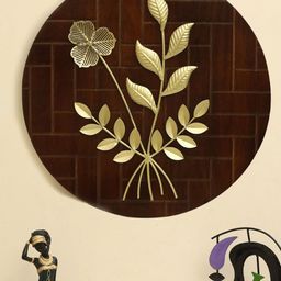 vedas Mystical India Brown & Gold-Toned W-Banyu Leaf Wooden & Metal Wall Decor-13
