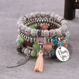 DIVASTRI Set Of 4 Silver-Plated Artificial Beaded Elasticated Bracelets image 4