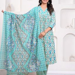 kipek Women Floral Regular Pure Cotton Kurta with Pyjamas & With Dupatta-image-8