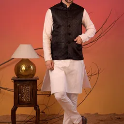 Rangkathaa Jacquard Textured Nehru Jacket-image-22
