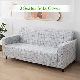 HOKIPO Grey Printed 3 Seater Sofa Cover With Arms-image-62