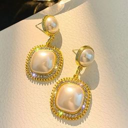 Celestique Gold-Plated Pearls Studded Geometric Shaped Korean Drop Earrings-17