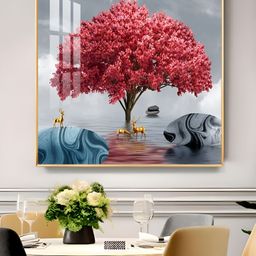 THE NEXT DECOR Pink & Grey Rosy Bloom Tree Painted Wall Art-17