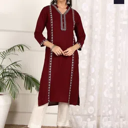 Moda Rapido Selection Of 2 Floral Embroidered Thread Work V-Neck Straight Kurtas-image-41