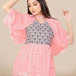 PARROT CREATION Women Embroidered Regular Sequinned Kurti with Sharara & With Dupatta image 3