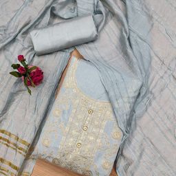 Rangtulika Floral Woven Design Zari Chanderi Silk Unstitched Dress Material-image-7
