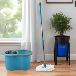 Myntra Elegant Homes Blue Stainless Steel Wringer Mopping Bucket With 2 Refills-image-89