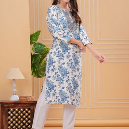 PHYSIL Floral Printed Gotta Patti Round Neck Pure Cotton Straight Kurta-image-71