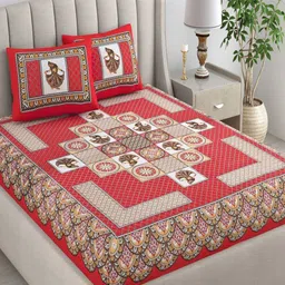 tundwal's Red & White Printed Pure Cotton 210 TC King Bedsheet Sets - 2.28 m x 2.74 m-image-99