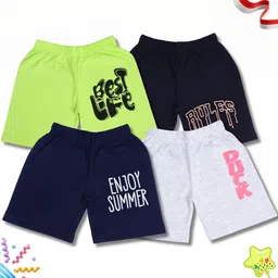 WORTON FASHION Kids Pack Of 4 Typography Printed Cotton Shorts-picture-18