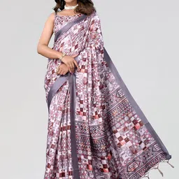 KALINI Printed Saree With Tassels-image-10