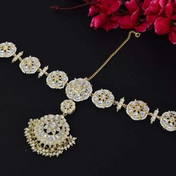 MEIRA JEWELLERY Gold-Plated Artificial Stones Studded Matha Patti Head Jewellery-picture-46