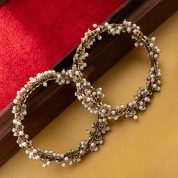 PANASH Set of 2 Gold-Plated American Diamond Stone Studded & Beaded Bangles-14