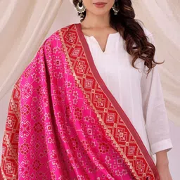 Moda Rapido Women Pink Woven Design Silk Blend Dupatta-picture-48