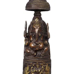 Exotic India Brown & Gold-Toned Raja Ganesha With Gaja Lakshmi Religious Idol Showpiece-image-54