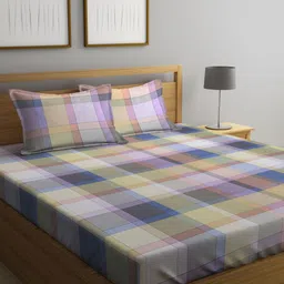 Myntra Elegant Homes White & Blue Checked Printed 300 TC King Bedsheet Set 2.5 m x 2.2 m-picture-24