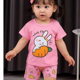 Sun & Shine Girls Pink Pure Cotton Clothing Set-picture-0