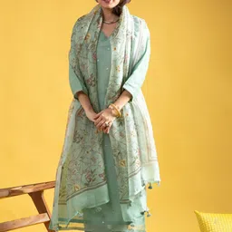 Wedani Women Ethnic Motifs Embroidered Chanderi Cotton Kurta with Pyjamas & With Dupatta-56