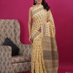 Vanedik Ethnic Motifs Printed Mulmul Cotton Block Print Saree-16