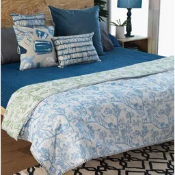 FREEDOM TREE Blue & White Floral Printed Cotton AC Room Single Bed Dohar-image-58
