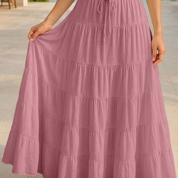 Moomaya Women Tiered Pure Cotton Maxi Skirt-picture-48