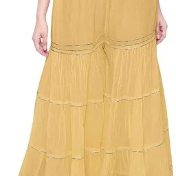 Women Flared Beige Viscose Rayon Trousers-image-12