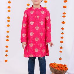 MASTARANG Boys Mastarang Kurta And Tops In Brocade With Mandarin Neck And Full Sleeves-36
