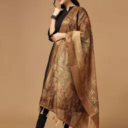 Kaizen TEXO FAB Floral Printed Thread Work Cotton Dupatta image 3
