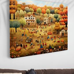 Livin'luxe Orange & Beige Autumn Harvest Village Canvas Wall Art-picture-23