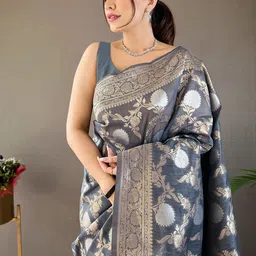 KALINI Floral Zari Silk Blend Designer Banarasi Saree-15