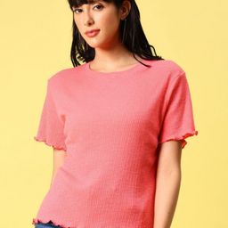 V-Mart Self Design Rib Round Neck Regular Fit T-shirt-picture-39