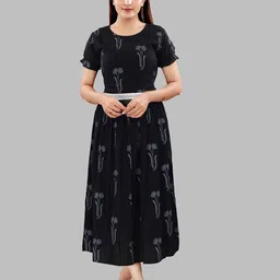 B2F Manufacturing & Designing Kurti Floral Print Puff Sleeve Maternity Fit & Flare Midi Dress-image-35
