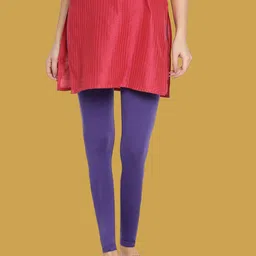 TWIN BIRDS Women Cotton Blend Solid Deep Purple Ankle Length Legging-image-87