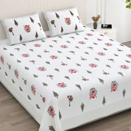 Myntra Elegant Homes Pink & White Pure Cotton 120 TC King Bedsheet Set 2.7 m x 2.7 m-image-43