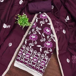 Maroosh Floral Embroidered Thread Work Chanderi Cotton Unstitched Dress Material-picture-1