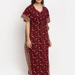 Secret Wish Women Floral Printed Pure Cotton Maxi Kaftan Nightdress-picture-17