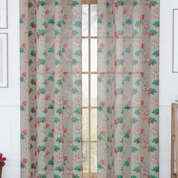 Story@home Grey & Orange Set of 2 Floral Sheer Door Curtain-1