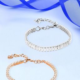 AMI Set Of 2 Rose Gold-Plated Cubic Zirconia Studded Wraparound Bracelets-image-81
