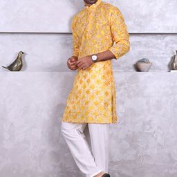 MANQ Men Ethnic Motifs Printed Mandarin Collar Kurta-picture-25
